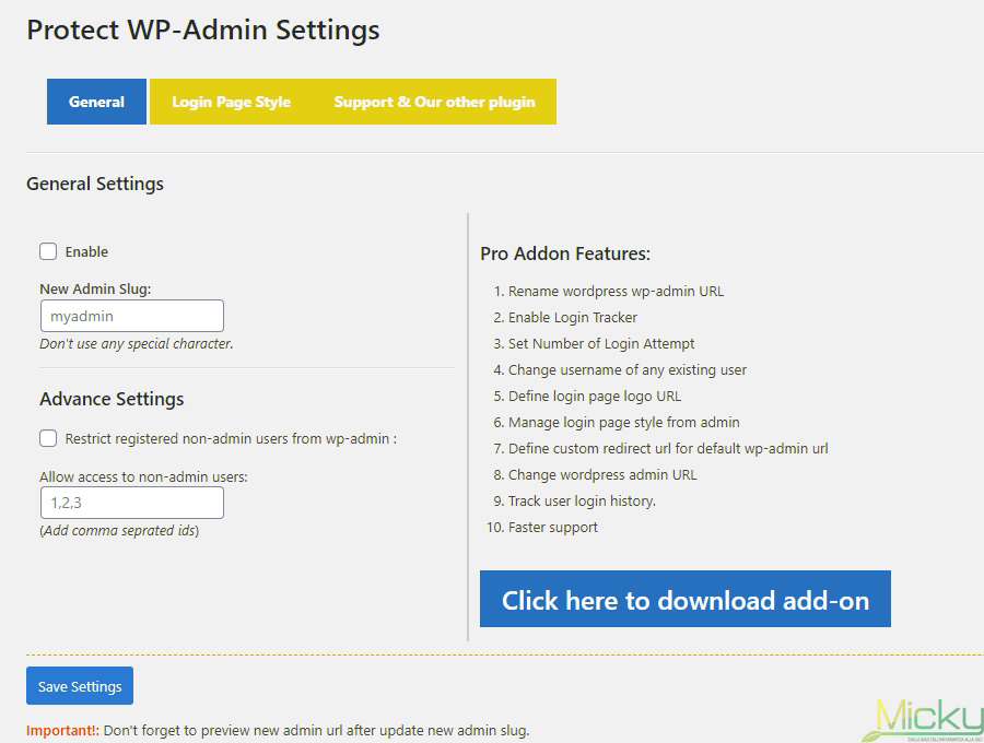 Protect WP Admin - Configurazione
